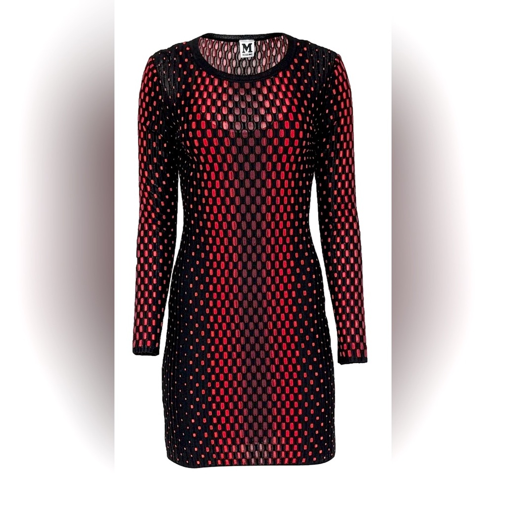 Missoni Black and Red Textured Knit Long Sleeve Dress